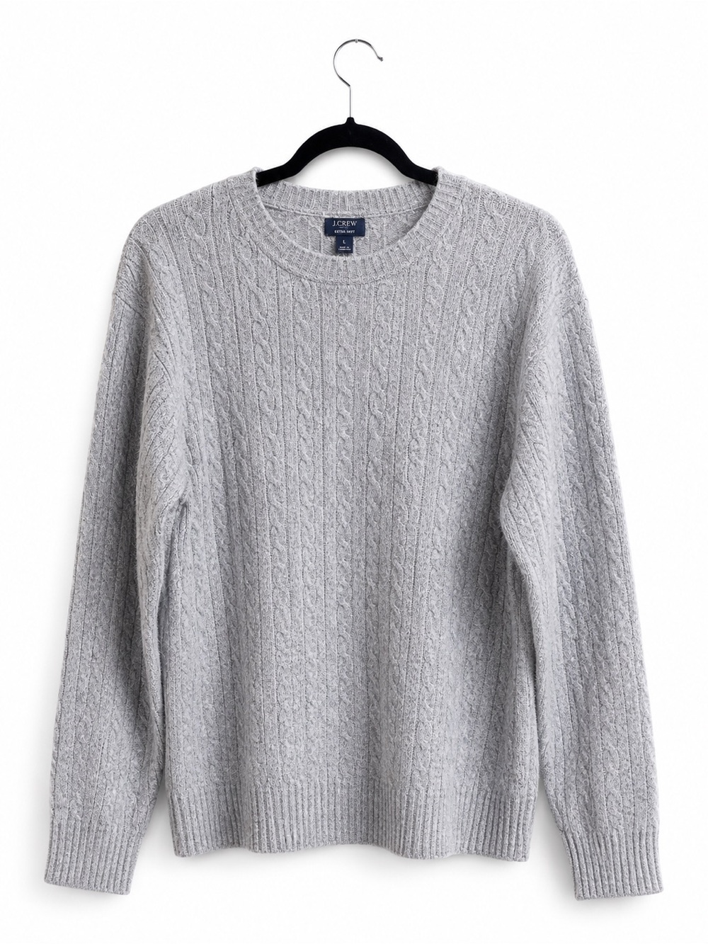 J.Crew Extra-Soft Classic Cable-knit Crewneck Sweater - Gray Men’s Large - Picture 3 of 9
